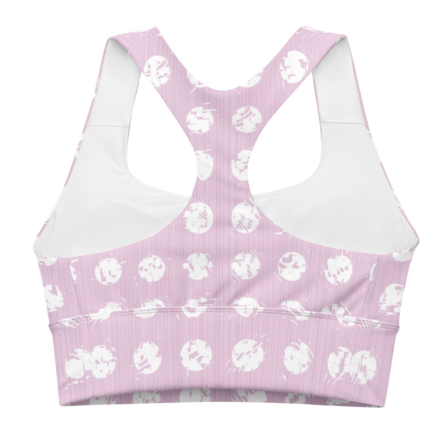 Women's White Polka Dot Pink Longline Sports Bra