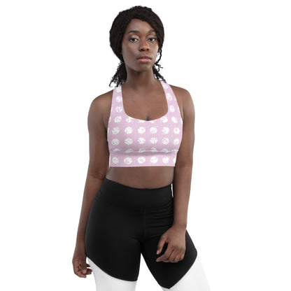 Women's White Polka Dot Pink Longline Sports Bra