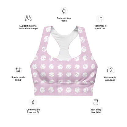 Women's White Polka Dot Pink Longline Sports Bra