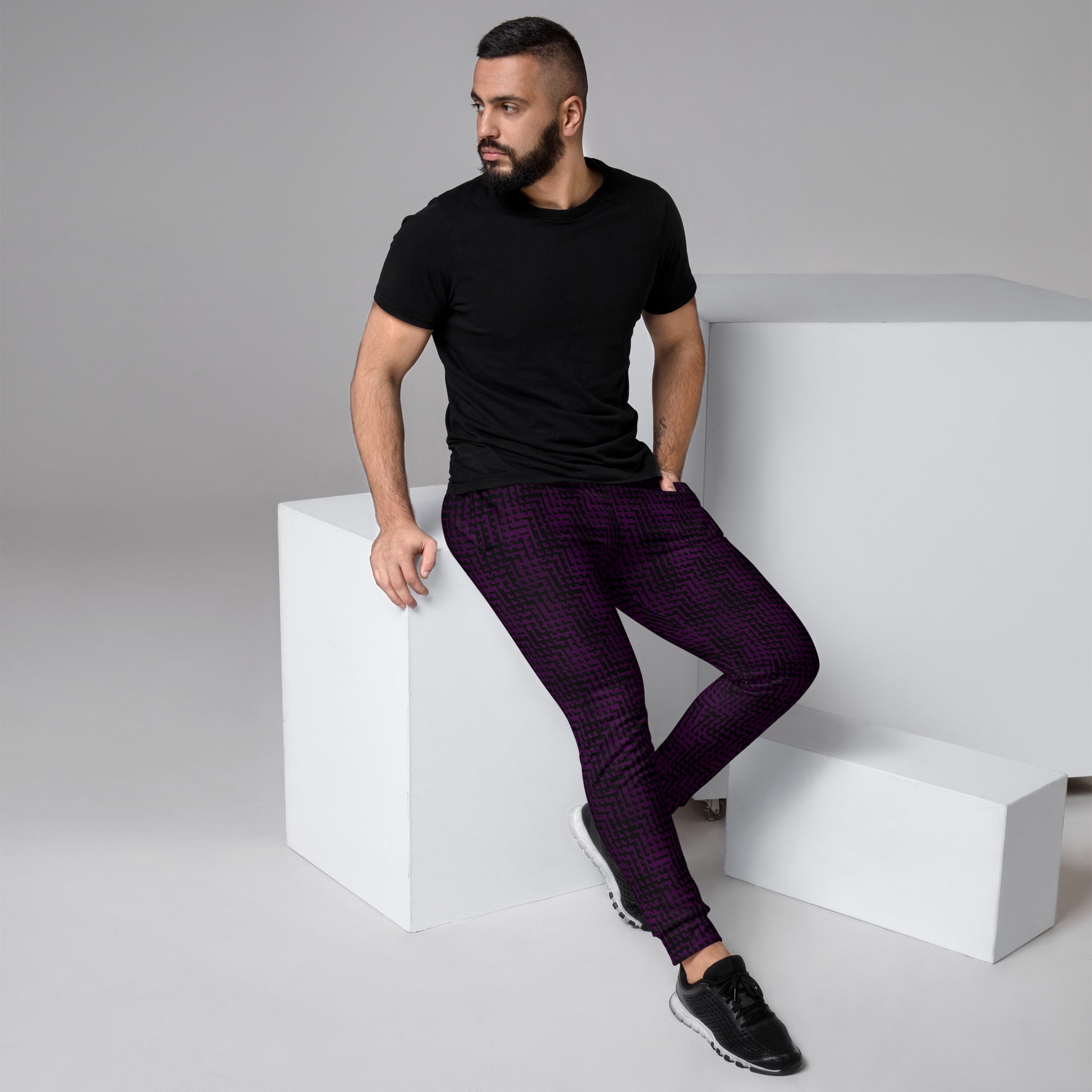 Men's Black & Purple Pixel Pattern Joggers