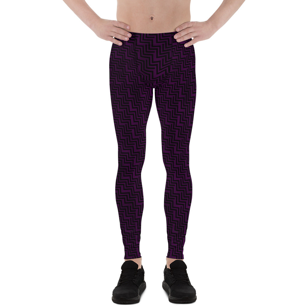 Men's Leggings Purple & Black Zig Zag Print