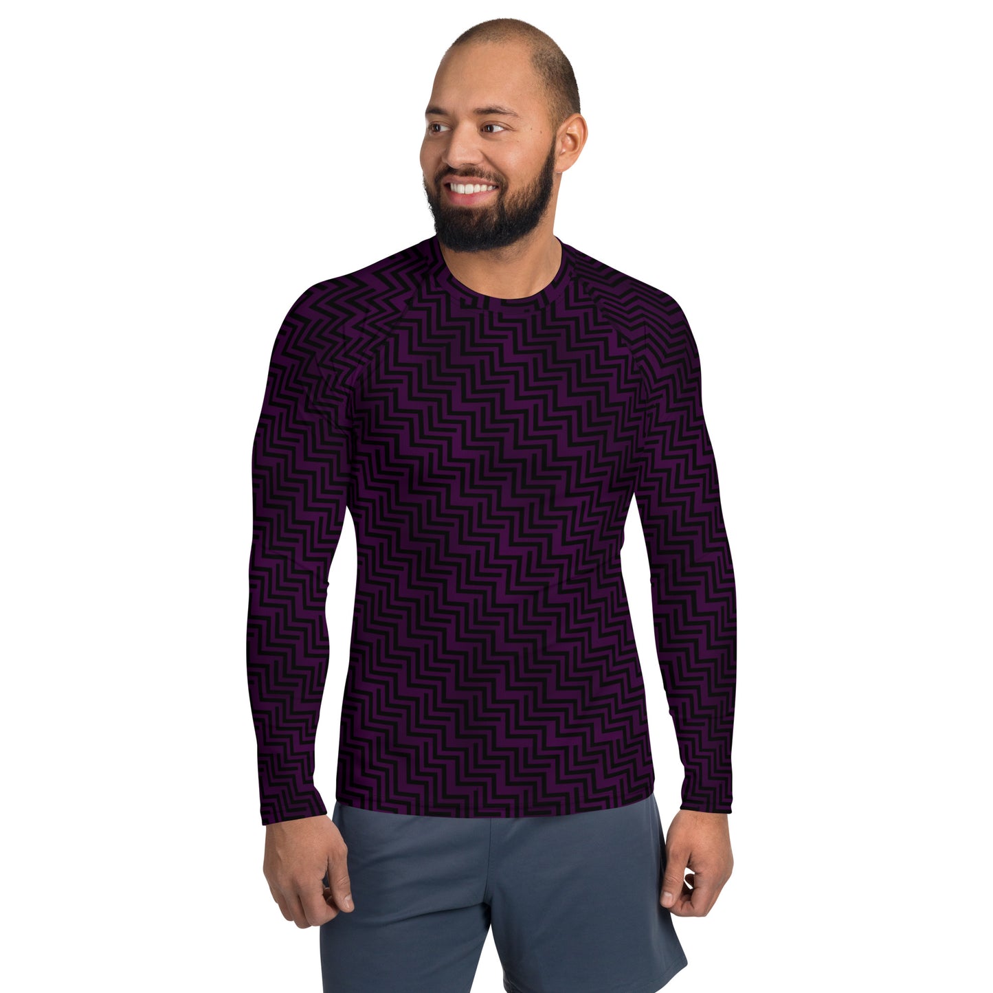 Men's Rash Guard Purple & Black Zig Zag Print