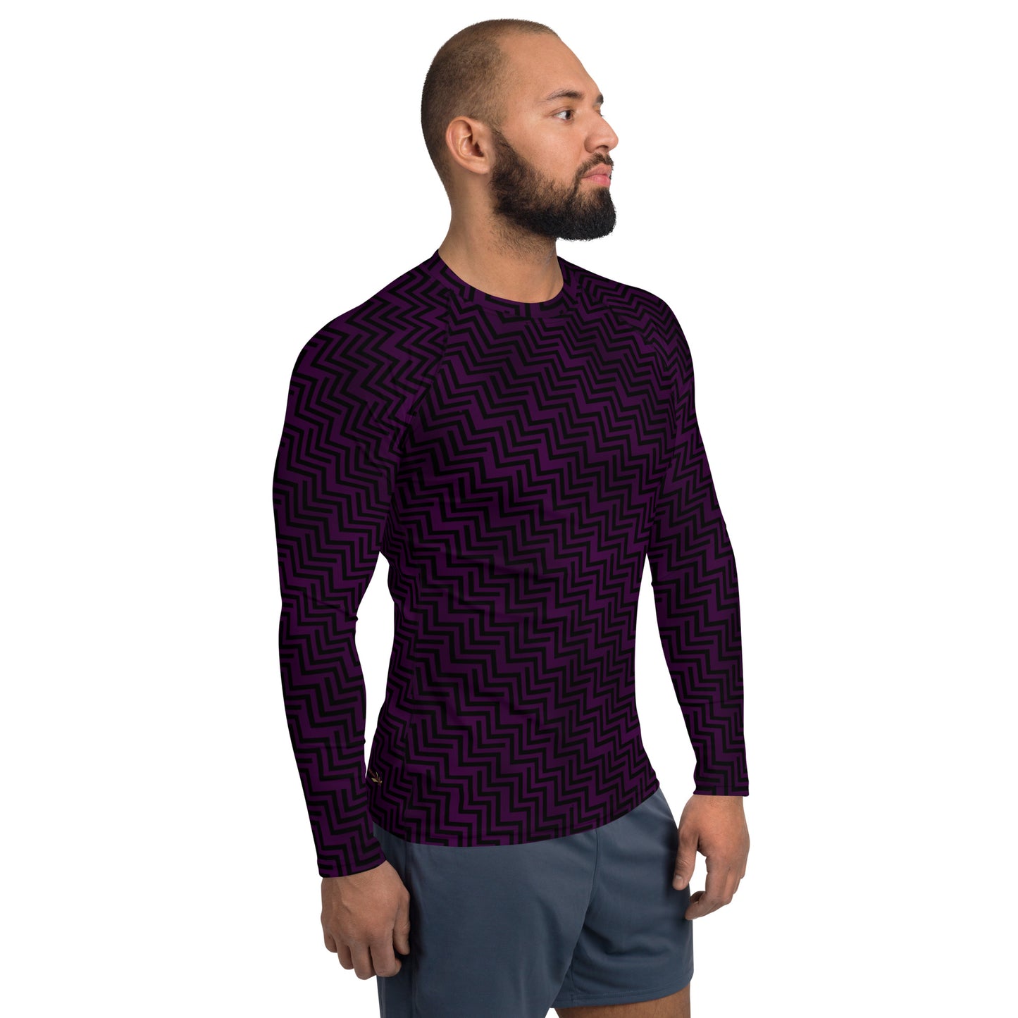 Men's Rash Guard Purple & Black Zig Zag Print