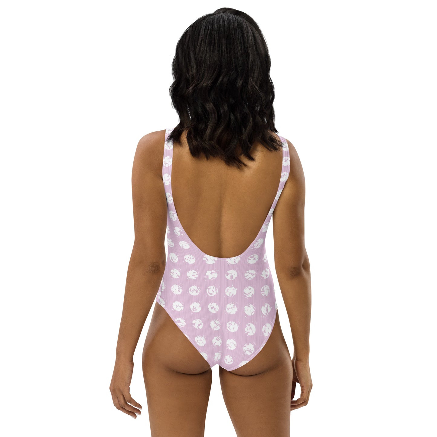 Women's White Polka Dot Pink One-Piece Swimsuit