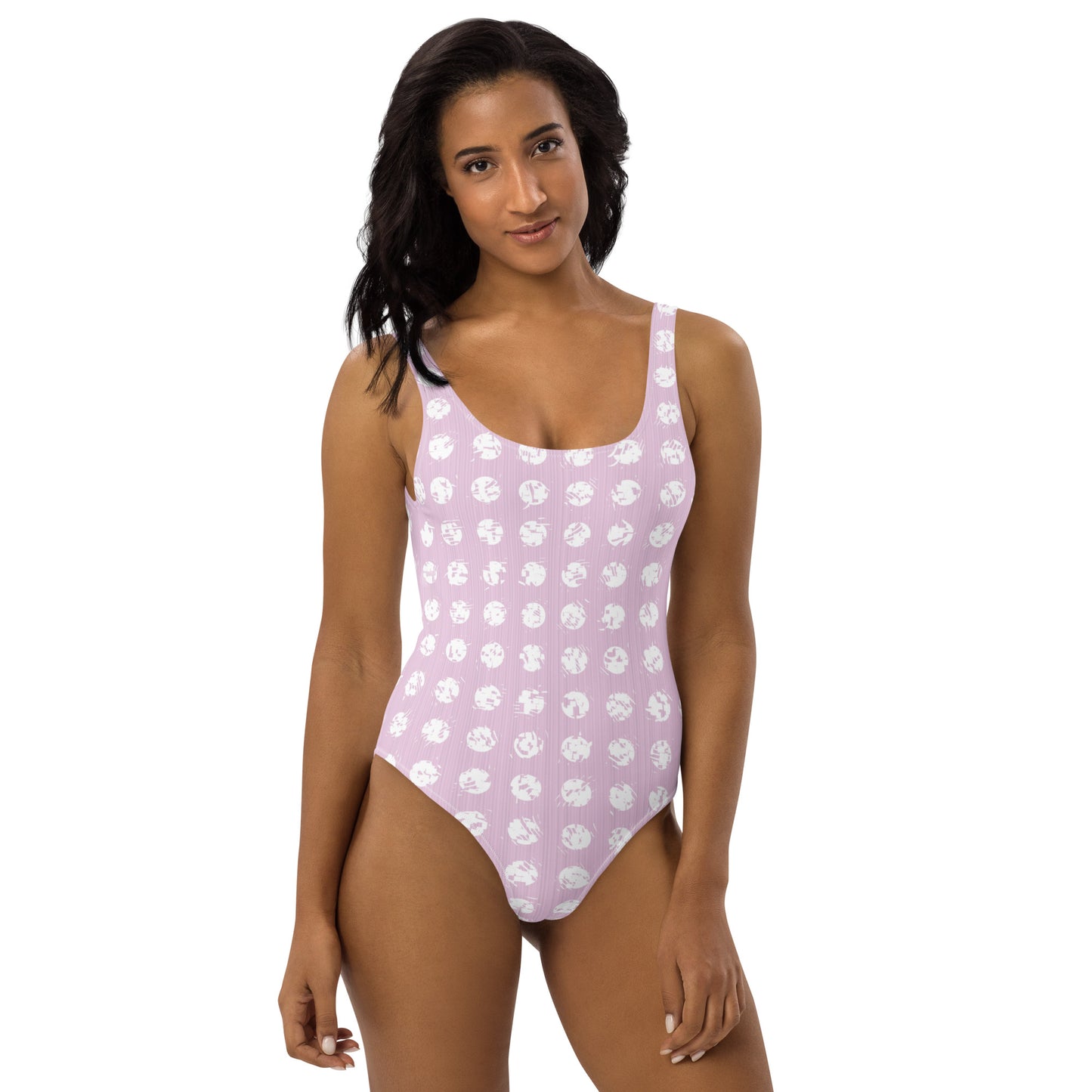 Women's White Polka Dot Pink One-Piece Swimsuit