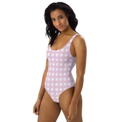 Women's White Polka Dot Pink One-Piece Swimsuit