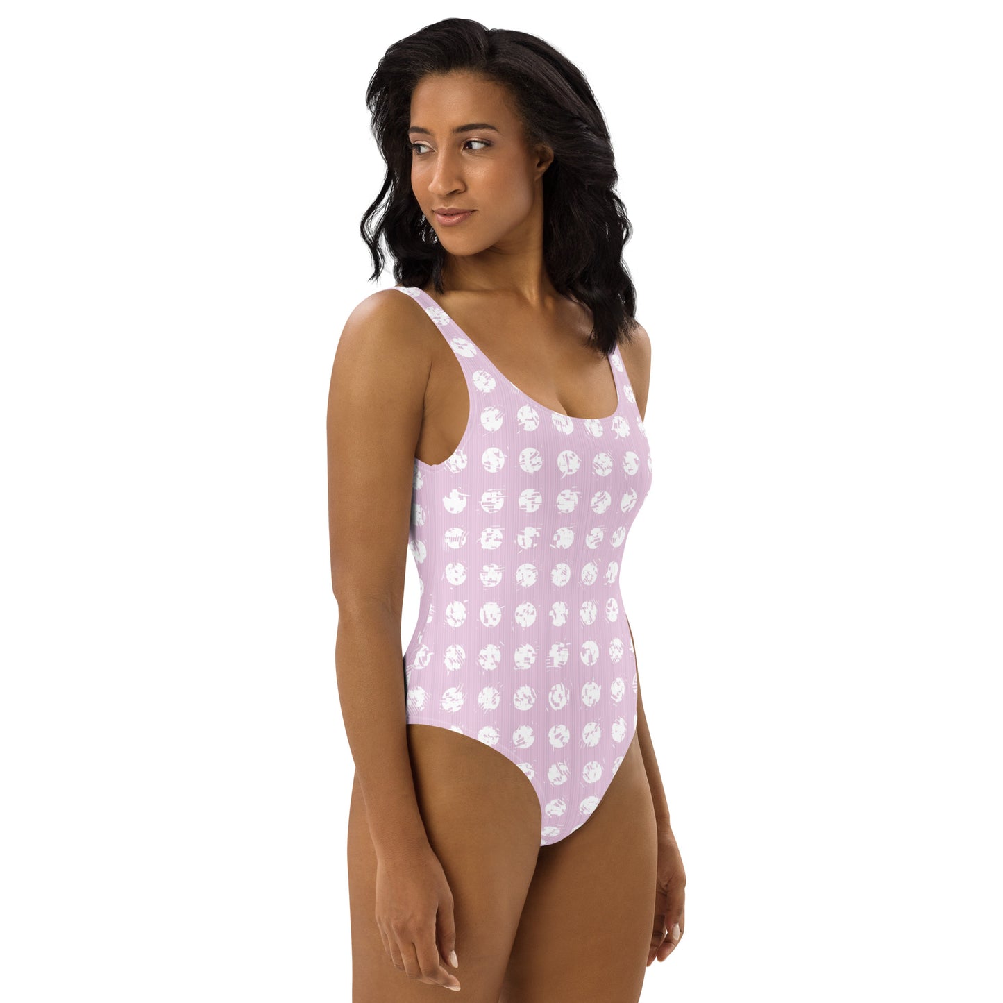 Women's White Polka Dot Pink One-Piece Swimsuit