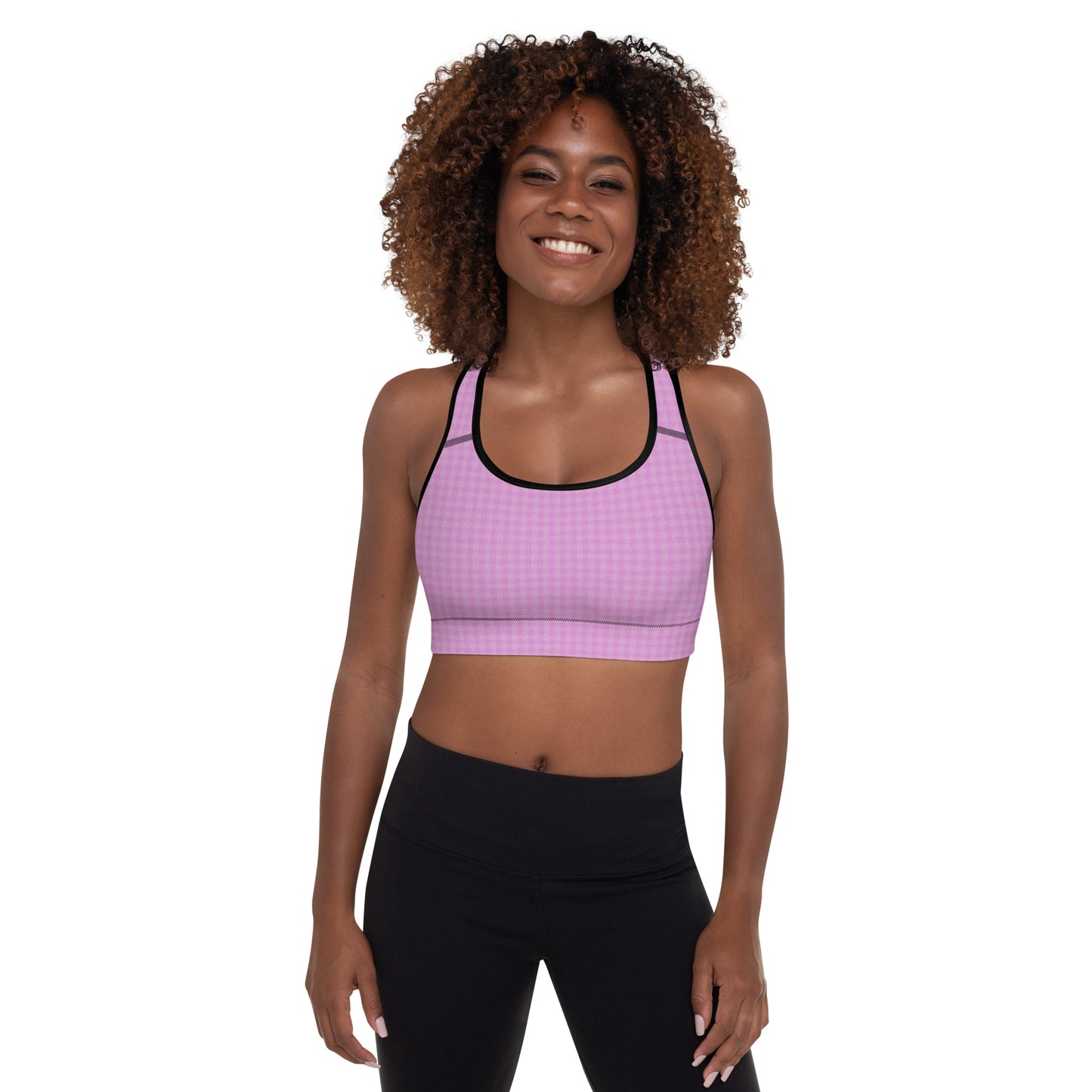 Women's Padded Sports Bra Pink Houndstooth-Gingham Mix