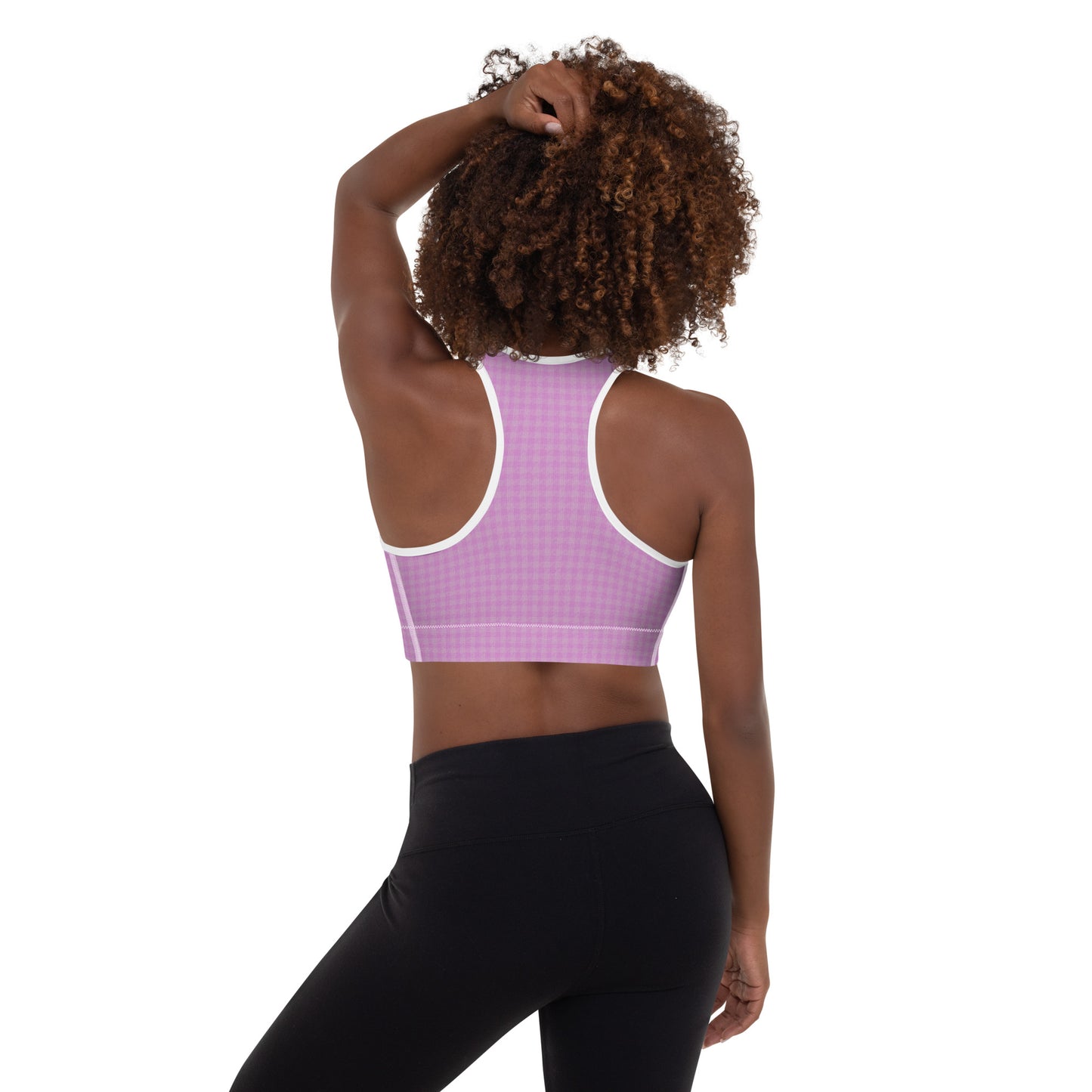 Women's Padded Sports Bra Pink Houndstooth-Gingham Mix