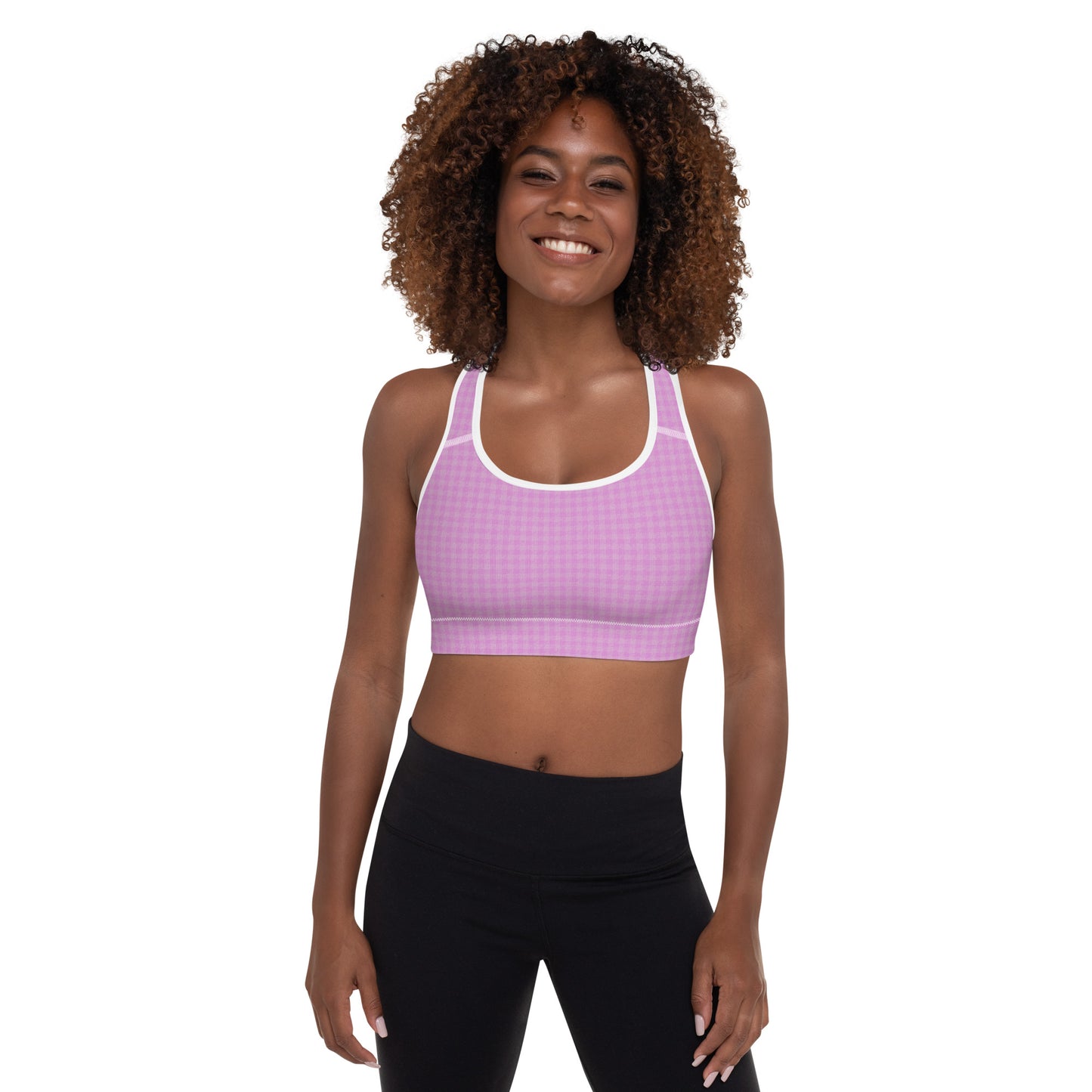 Women's Padded Sports Bra Pink Houndstooth-Gingham Mix