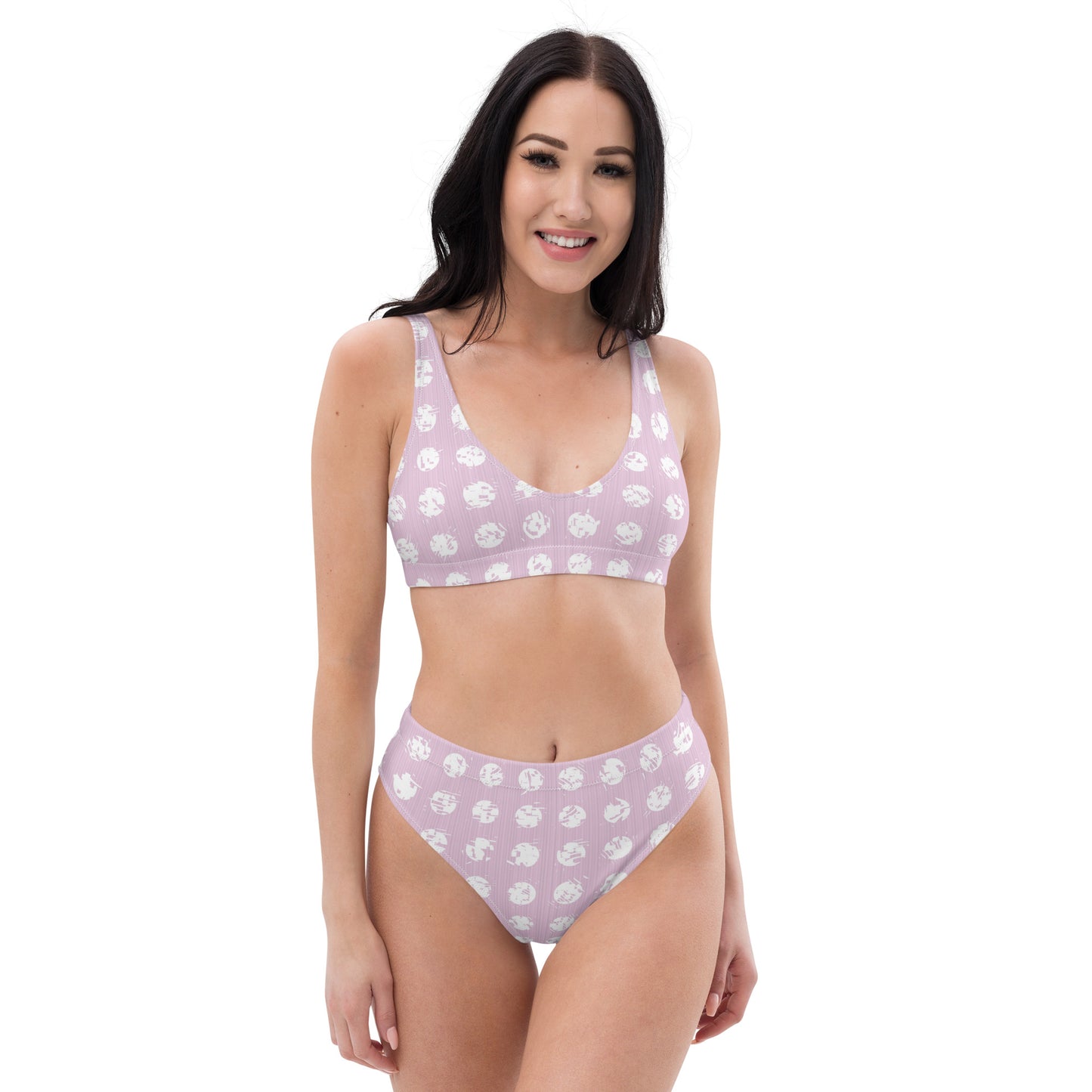 Women's White Polka Dot Pink Recycled High-Waisted Bikini