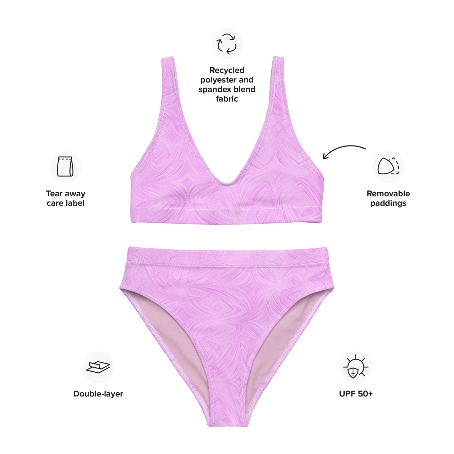 Recycled High-Waisted Bikini Pink Tie-Dye