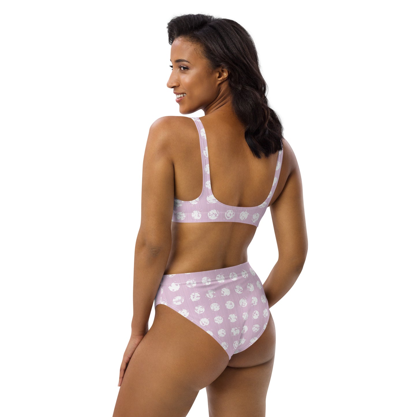 Women's White Polka Dot Pink Recycled High-Waisted Bikini