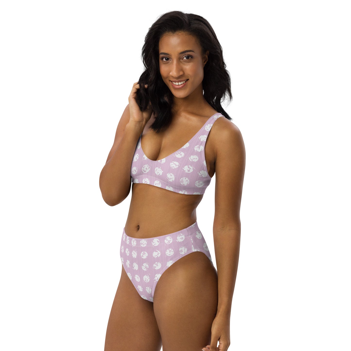 Women's White Polka Dot Pink Recycled High-Waisted Bikini