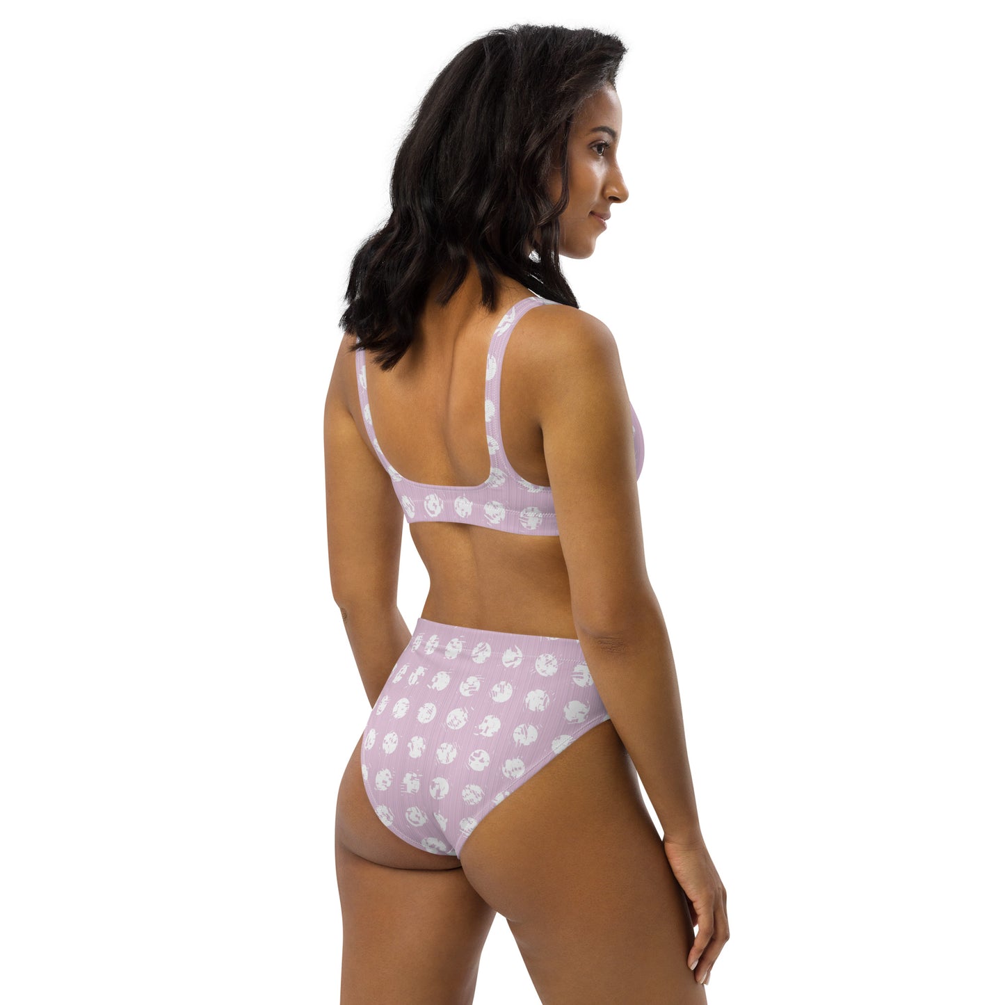 Women's White Polka Dot Pink Recycled High-Waisted Bikini