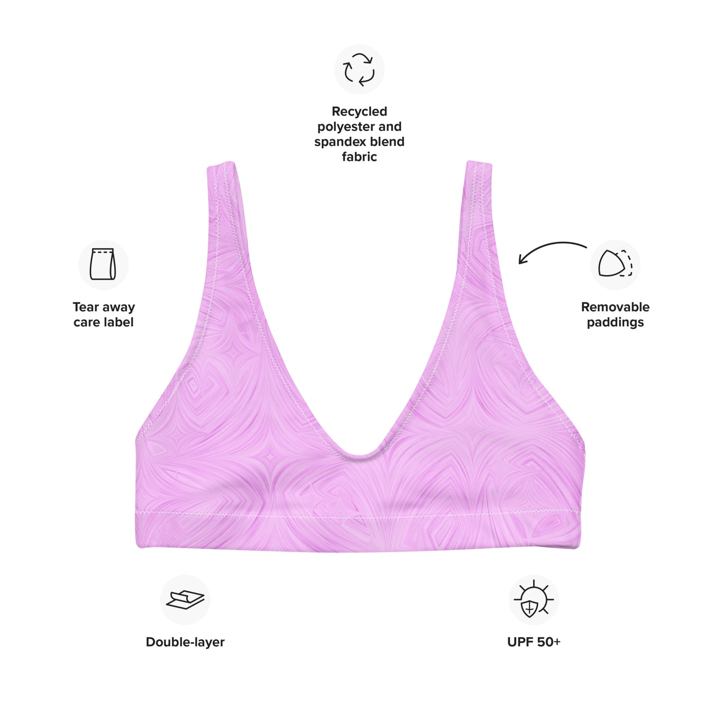 Recycled Padded Bikini Top Pink Tie-Dye