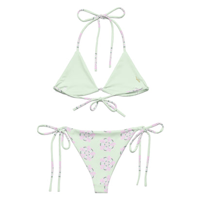 Green Recycled String Bikini Floral Art