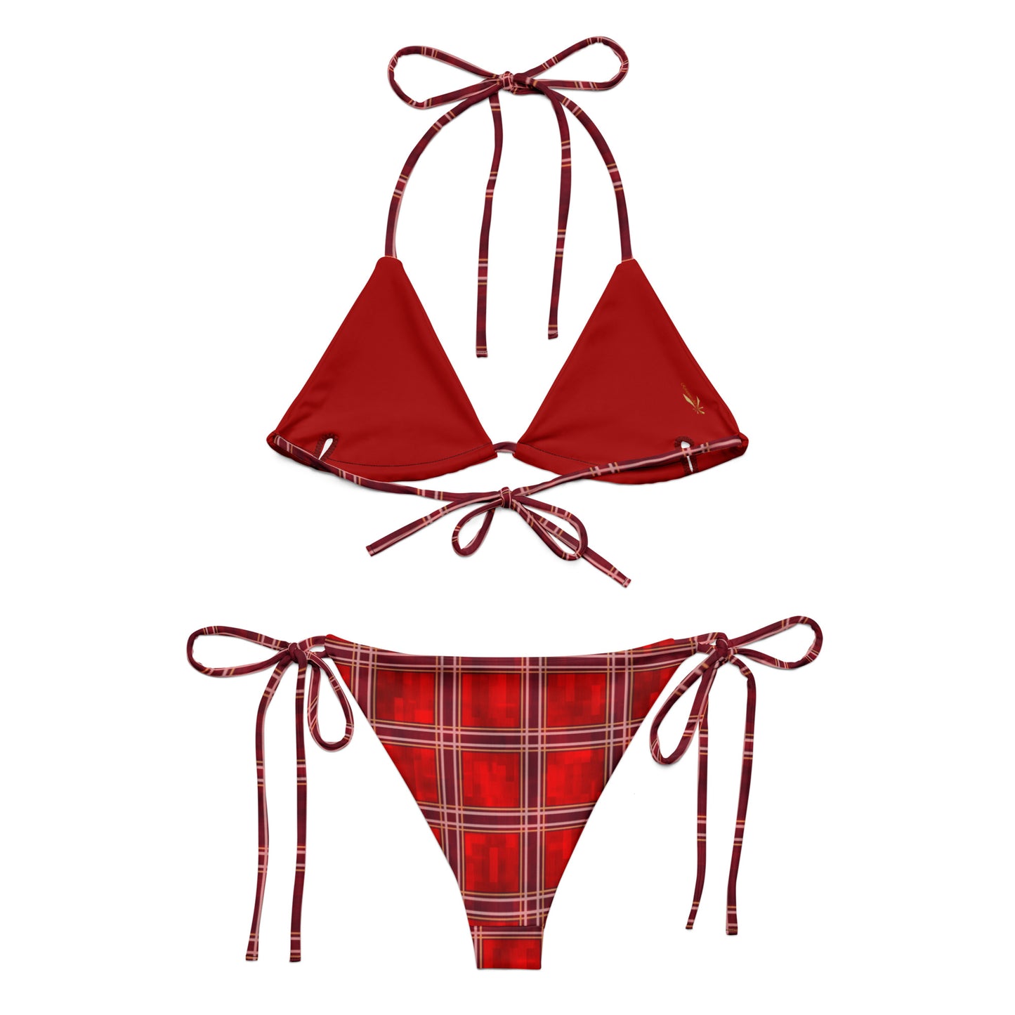 Recycled String Bikini Red Plaid