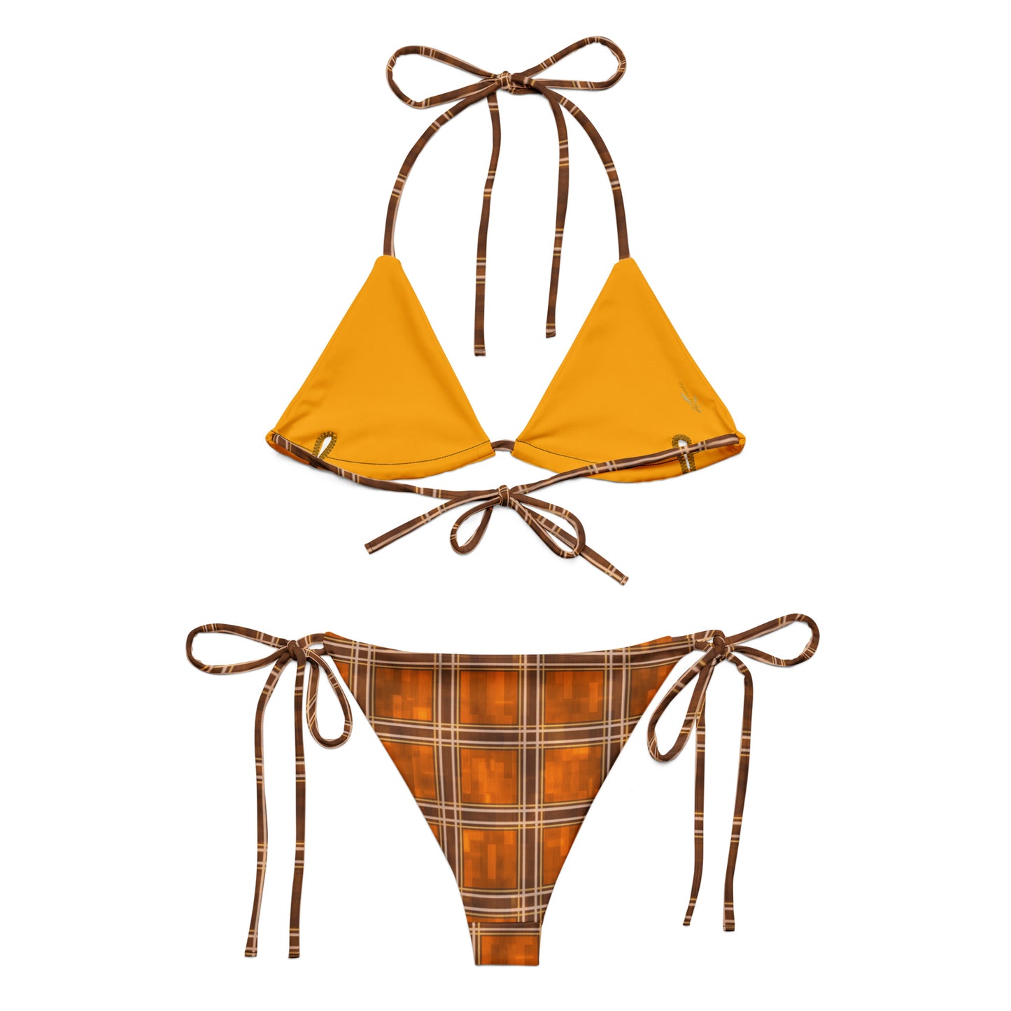 Recycled String Bikini Orange Plaid