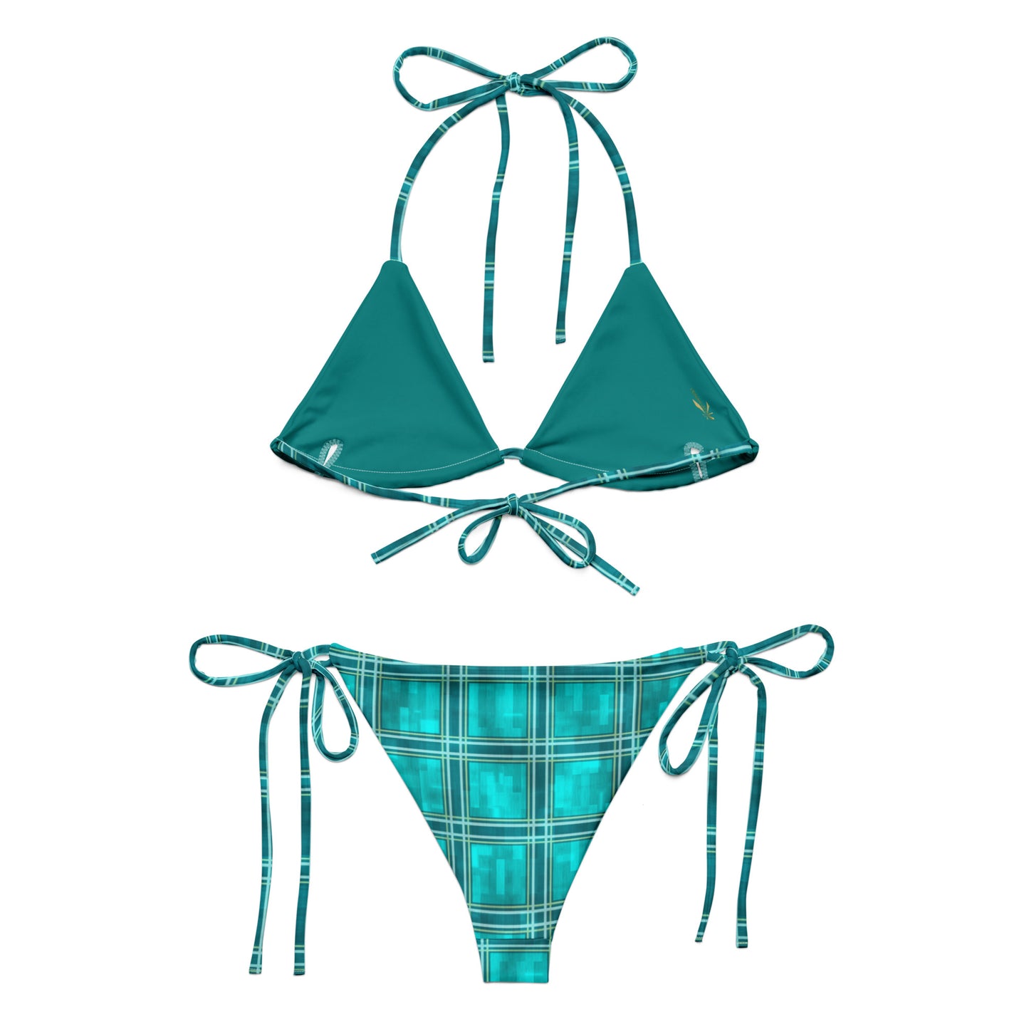 Recycled String Bikini Teal Plaid