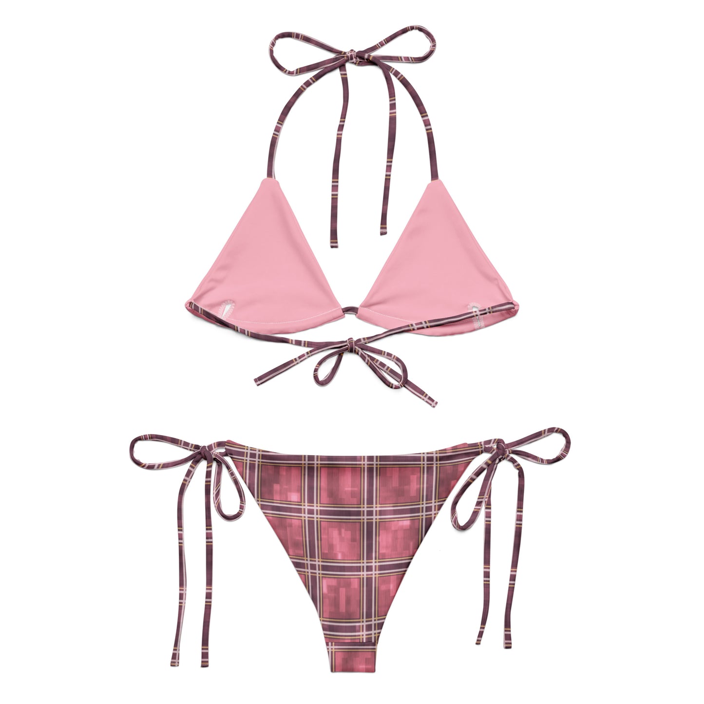 Recycled String Bikini Sakura Pink Plaid