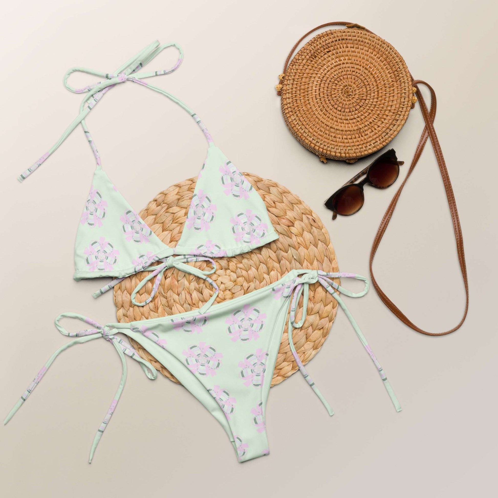 Floral Hybrid Pixel Art Recycled String Bikini Honeydew