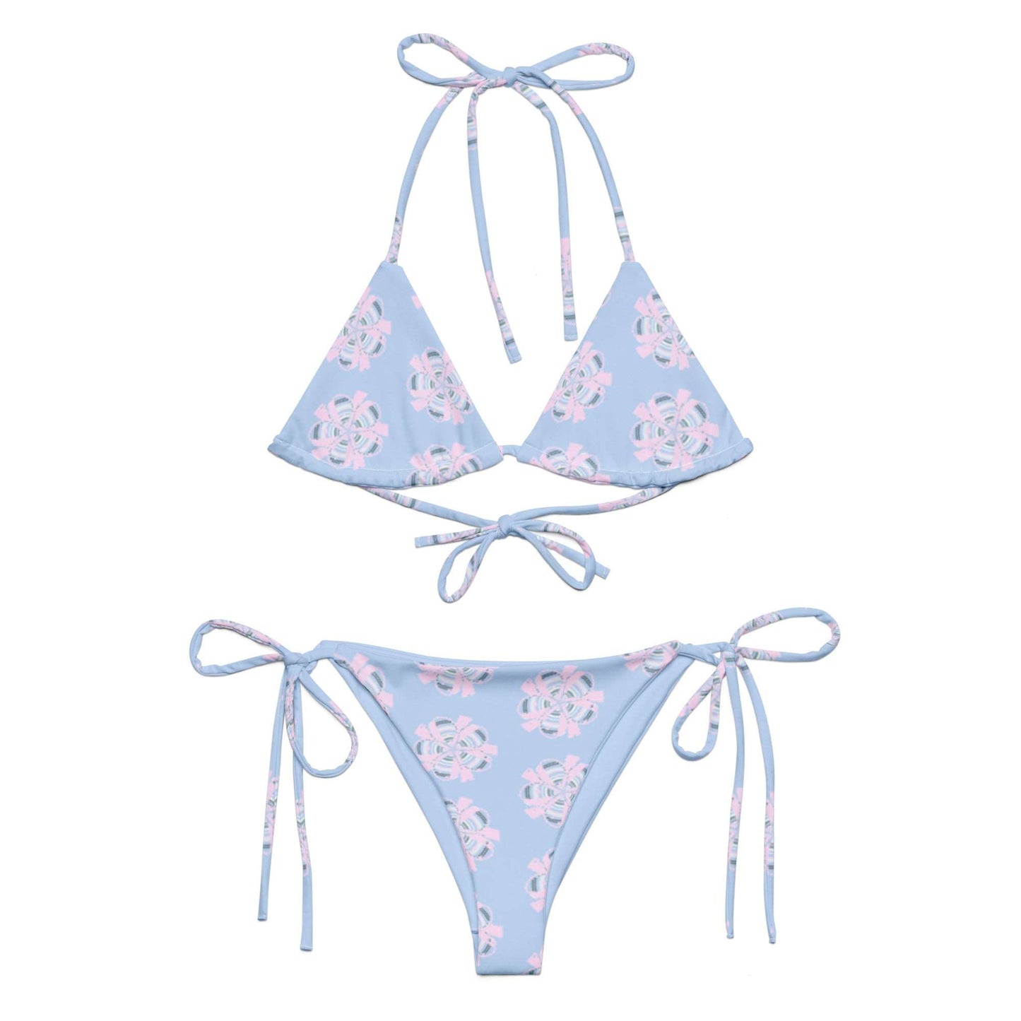 Blue Recycled String Bikini Floral Art