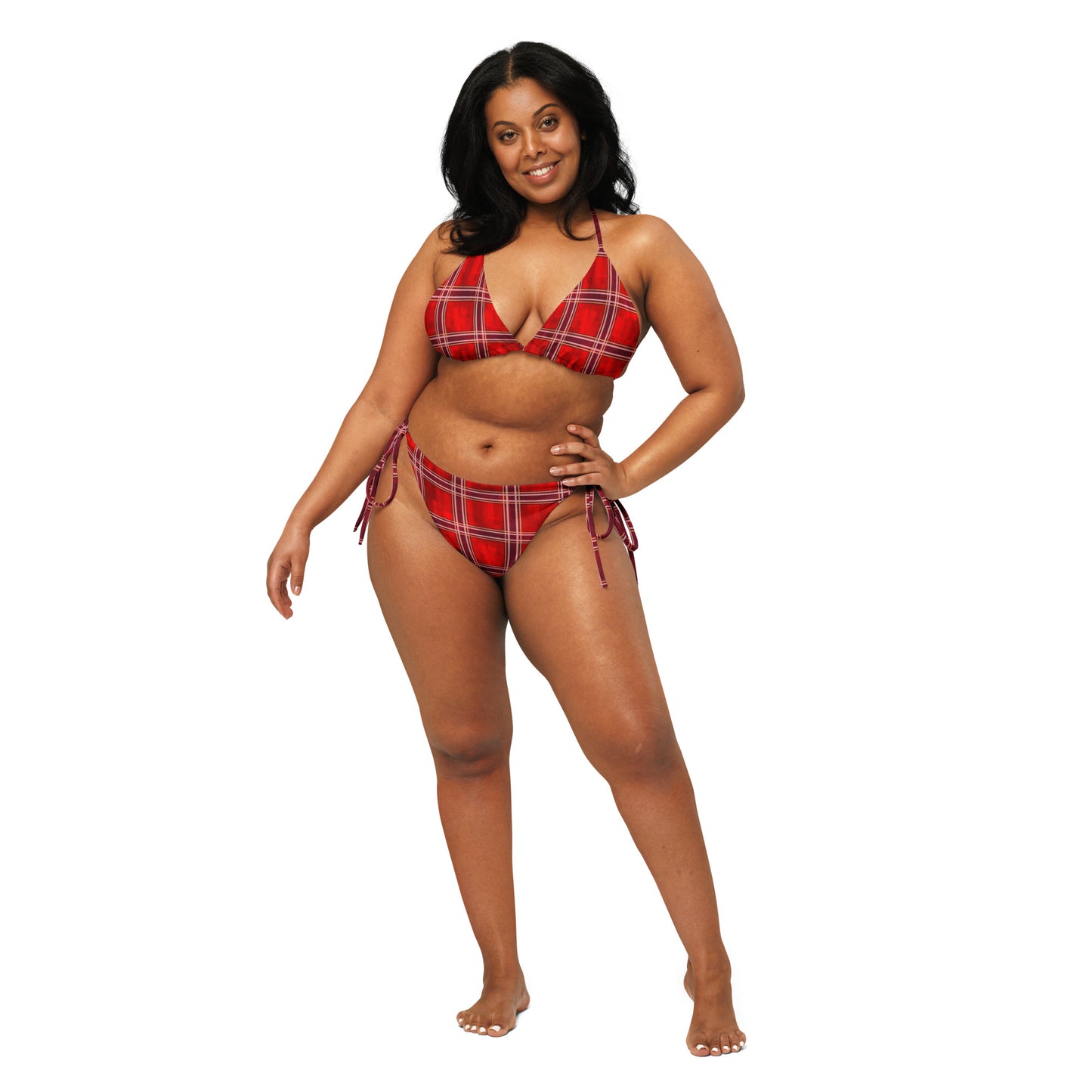 Recycled String Bikini Red Plaid