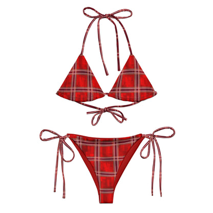 Recycled String Bikini Red Plaid