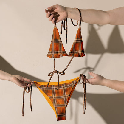 Recycled String Bikini Orange Plaid