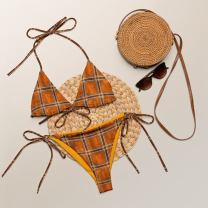 Recycled String Bikini Orange Plaid