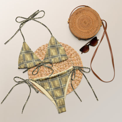 Recycled String Bikini Moonlit Yellow Plaid