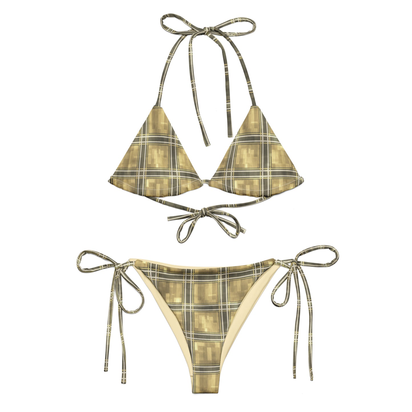 Recycled String Bikini Moonlit Yellow Plaid