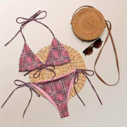 Recycled String Bikini Sakura Pink Plaid