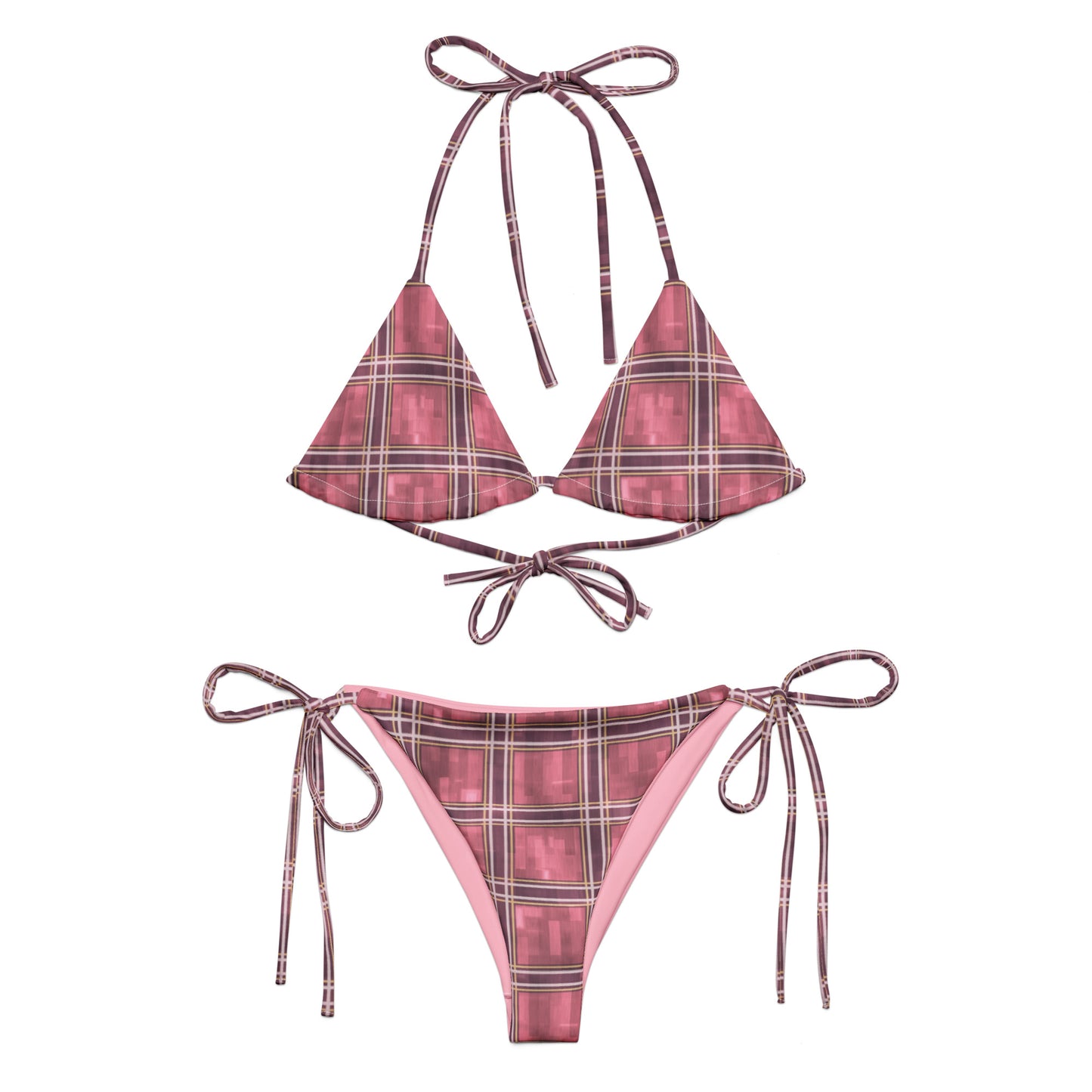 Recycled String Bikini Sakura Pink Plaid