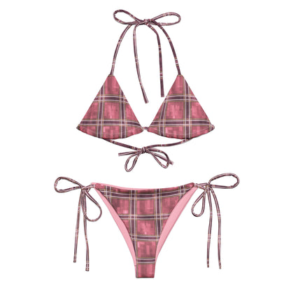 Recycled String Bikini Sakura Pink Plaid