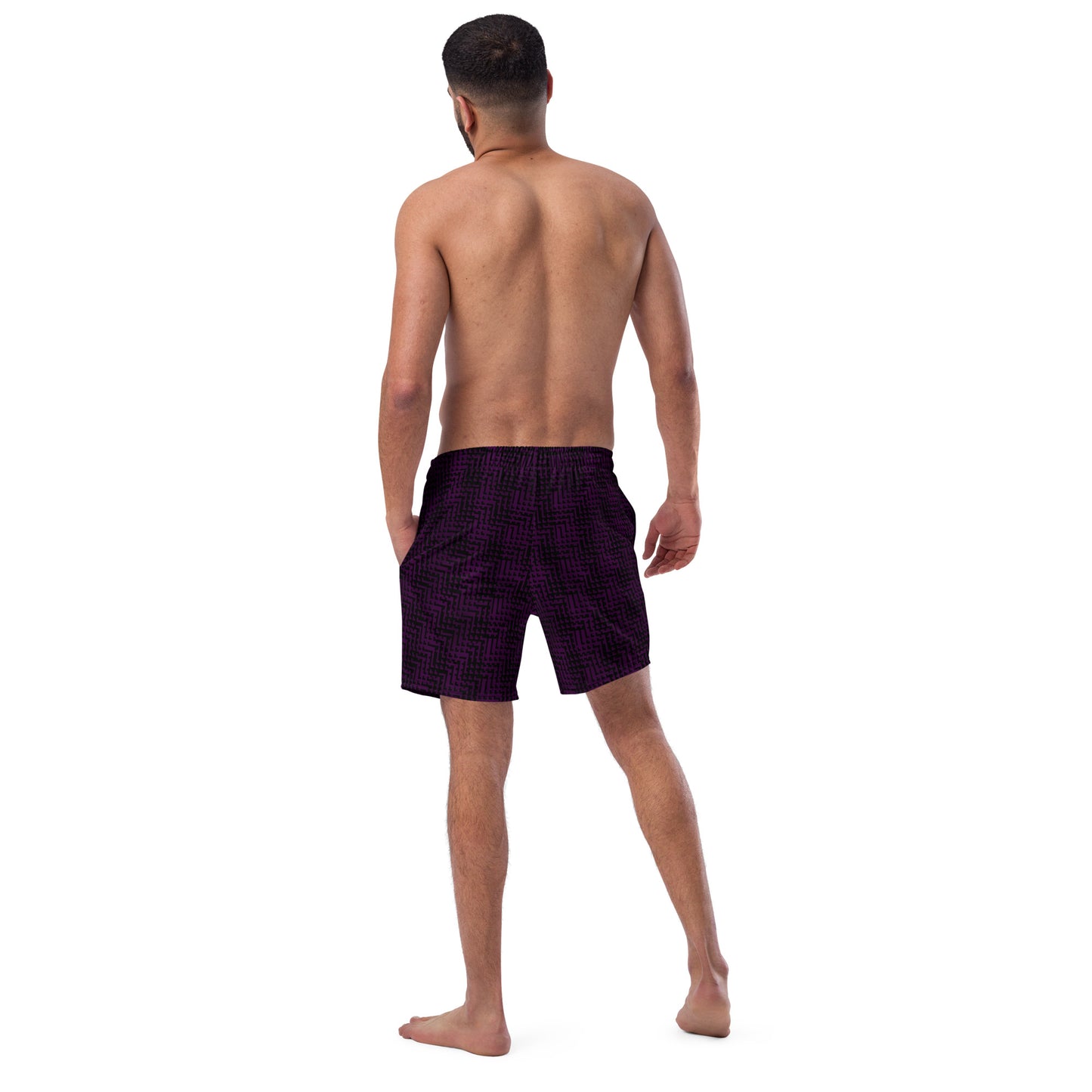 Men's Swim Trunks Black & Purple Houndstooth-Gingham Mix