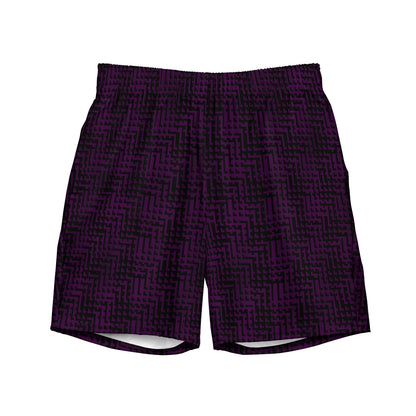 Men's Swim Trunks Black & Purple Houndstooth-Gingham Mix