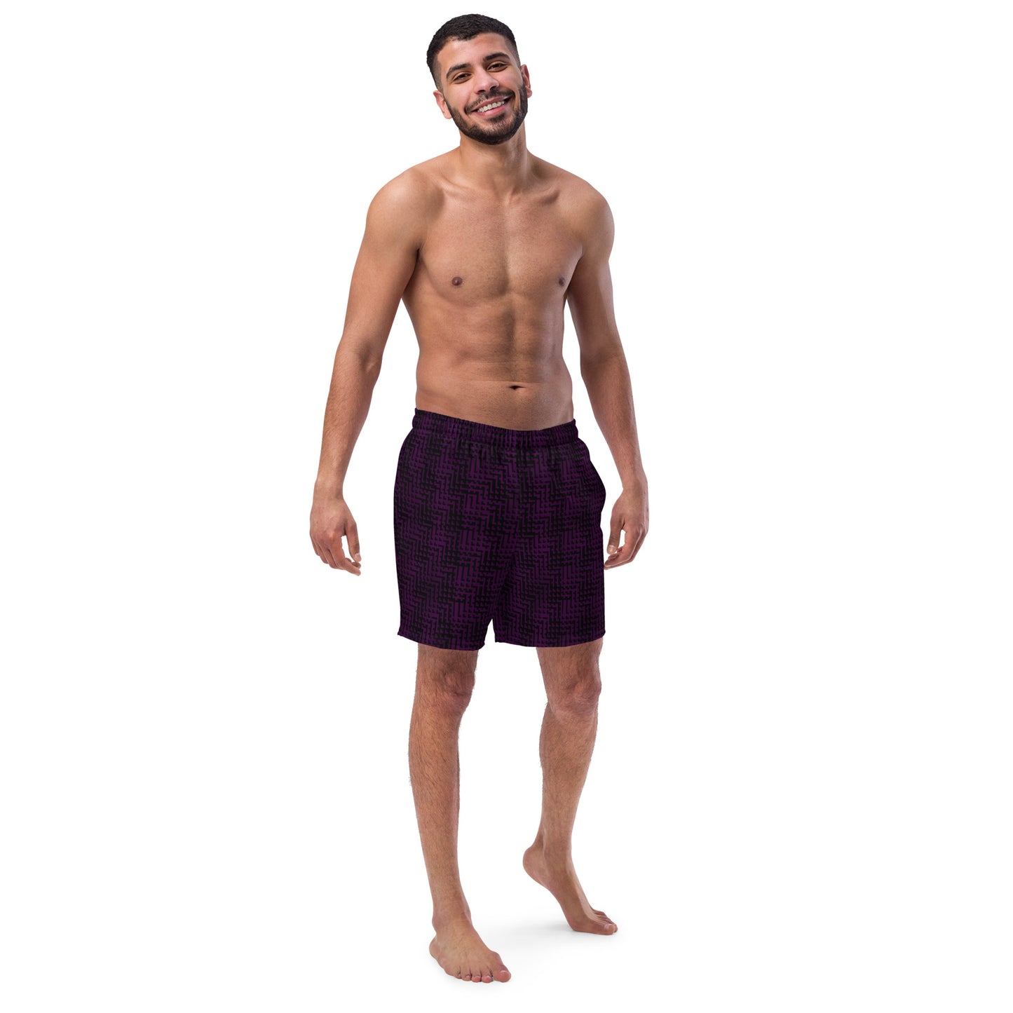 Men's Swim Trunks Black & Purple Houndstooth-Gingham Mix