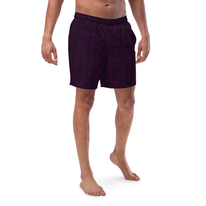 Men's Swim Trunks Purple & Black Zig Zag Print