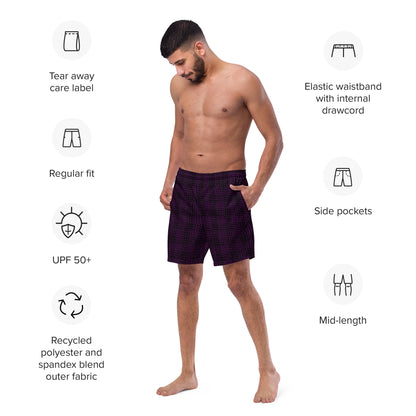 Men's Swim Trunks Black & Purple Houndstooth-Gingham Mix