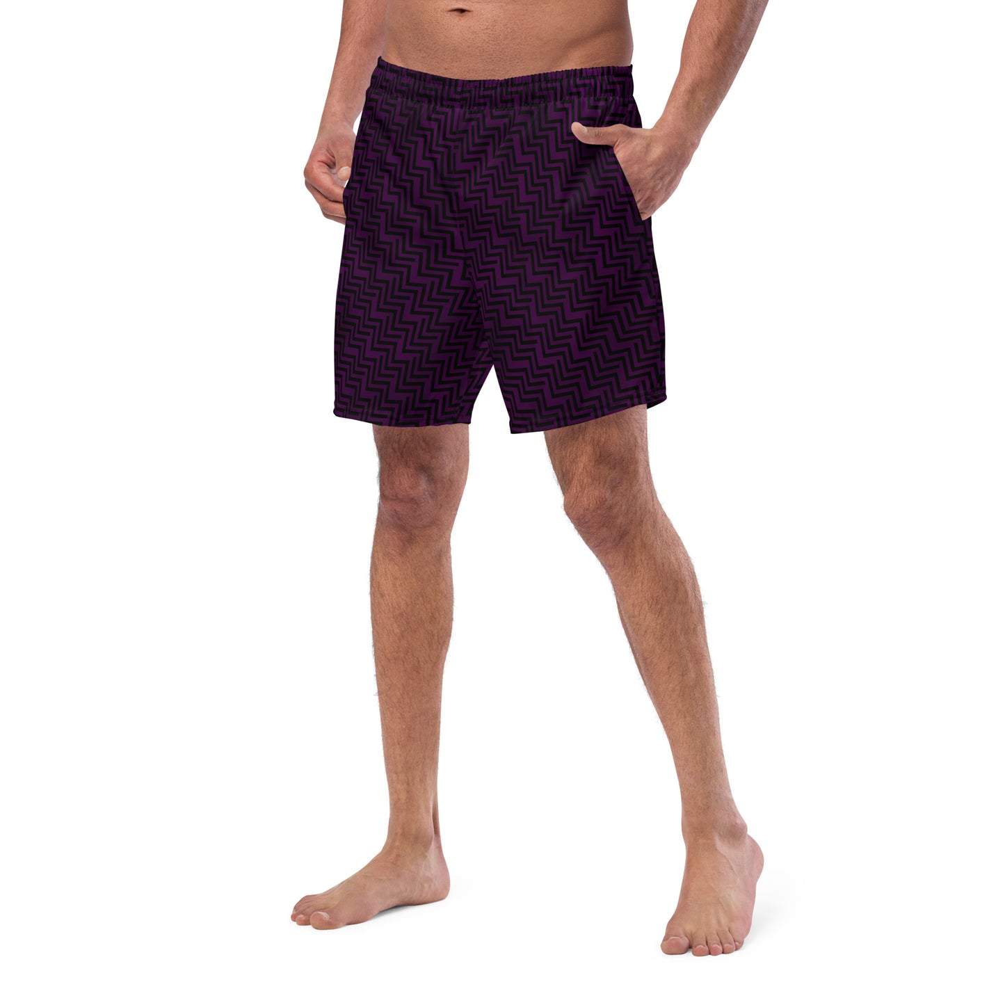 Men's Swim Trunks Purple & Black Zig Zag Print