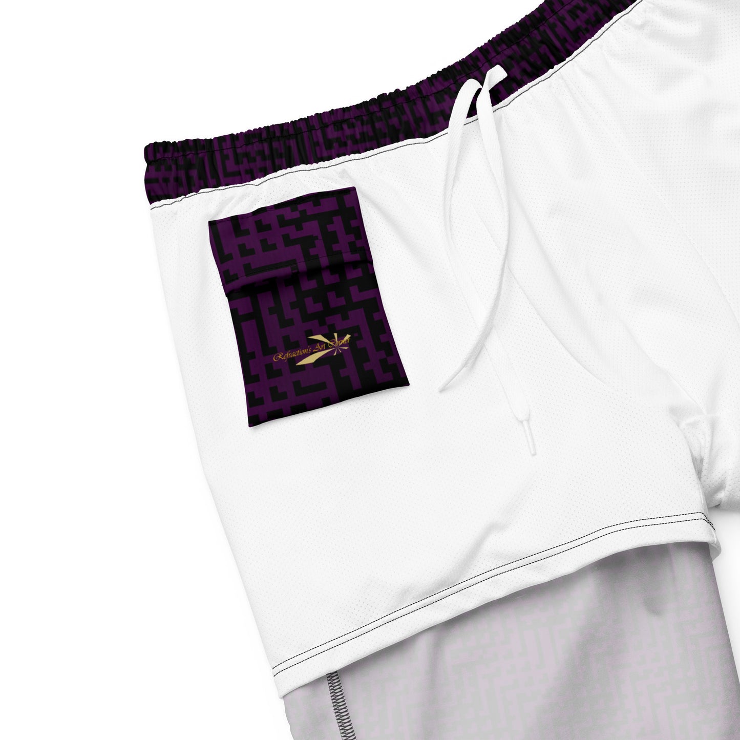 Men's Swim Trunks Black & Purple Houndstooth-Gingham Mix