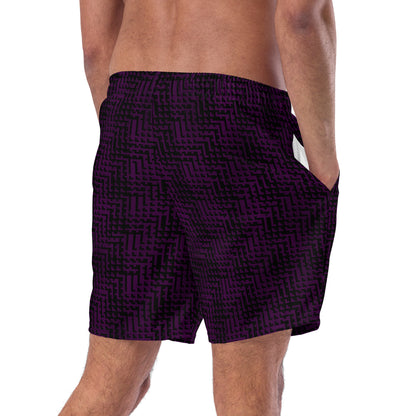 Men's Swim Trunks Black & Purple Houndstooth-Gingham Mix