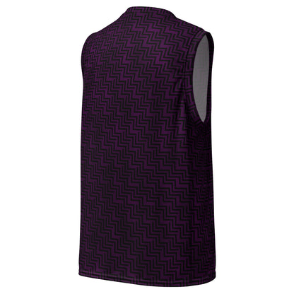 Recycled Unisex Basketball Jersey Purple & Black Zig Zag Print