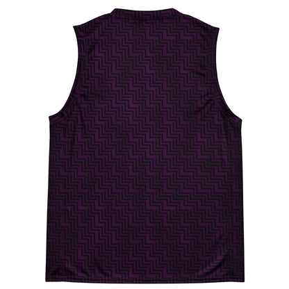 Recycled Unisex Basketball Jersey Purple & Black Zig Zag Print