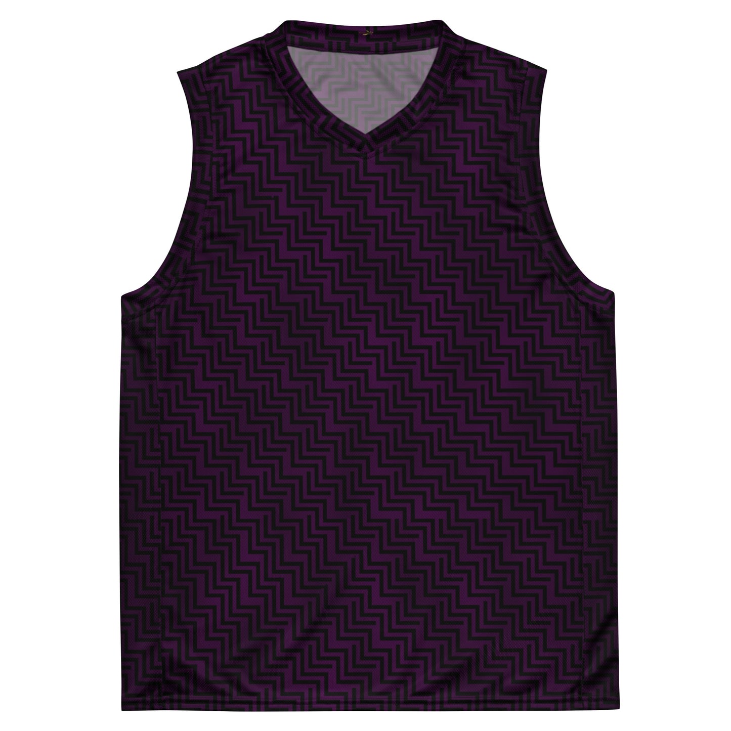 Recycled Unisex Basketball Jersey Purple & Black Zig Zag Print