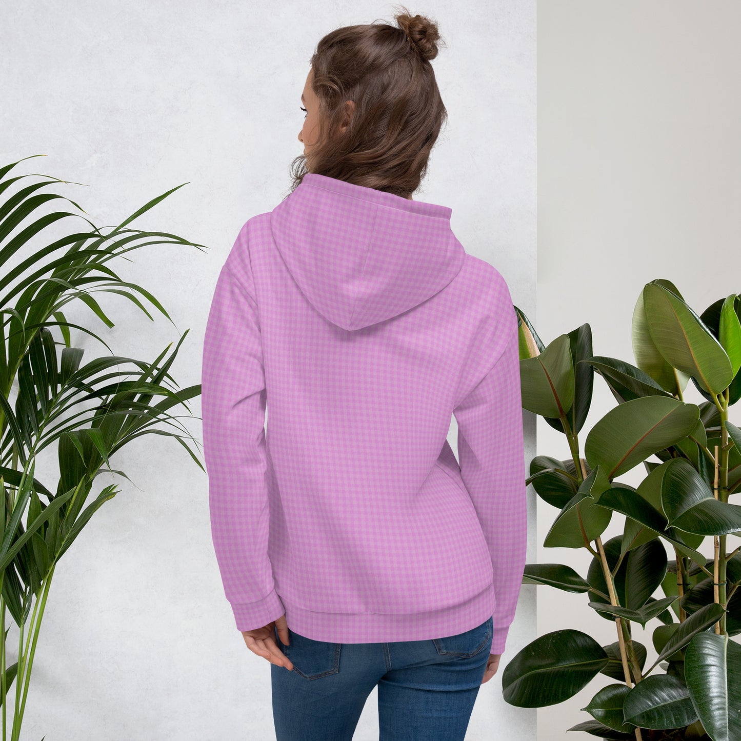 Women's Hoodie Pink Houndstooth-Gingham Mix