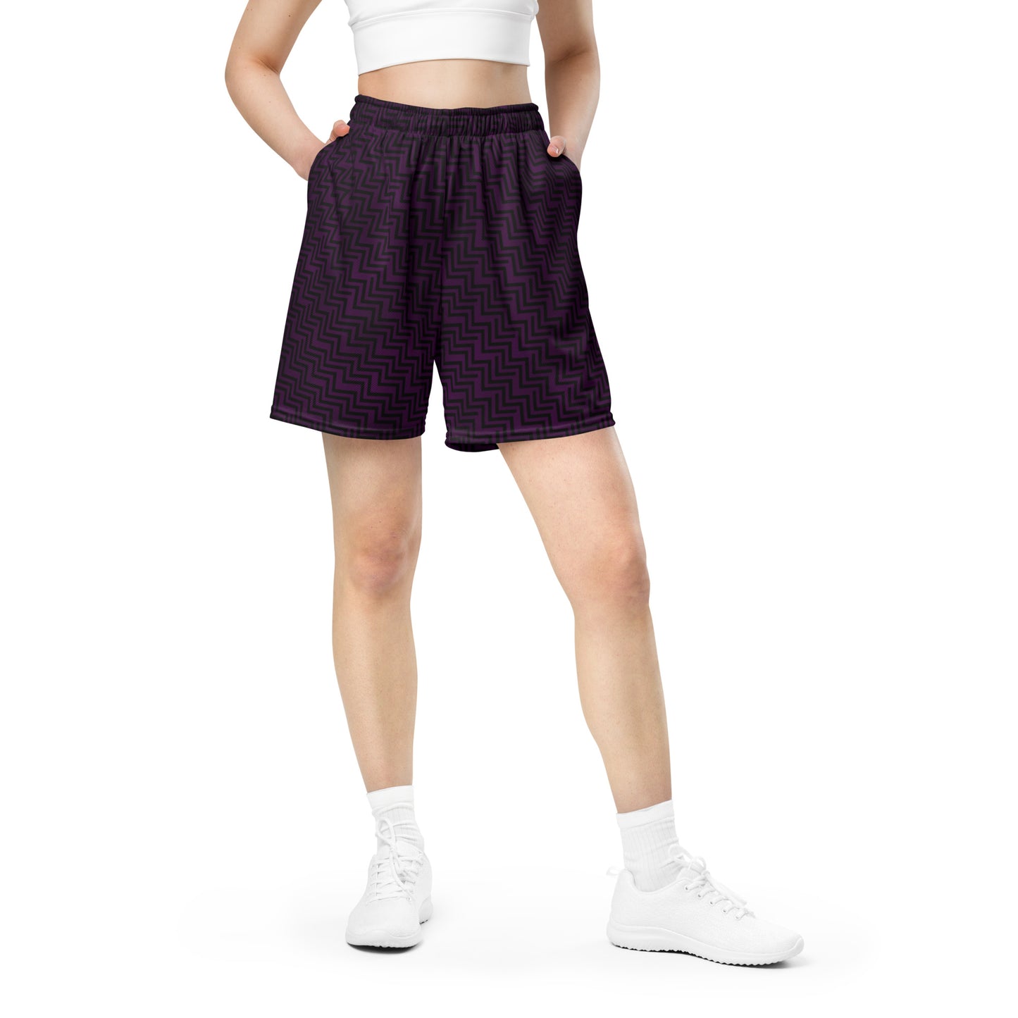 Unisex Mesh Shorts Purple & Black Zig Zag Print