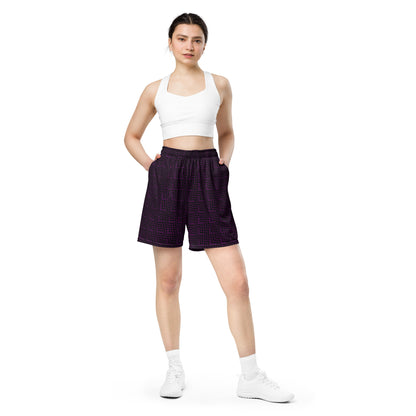 Unisex Mesh Shorts Purple & Black Zig Zag Print